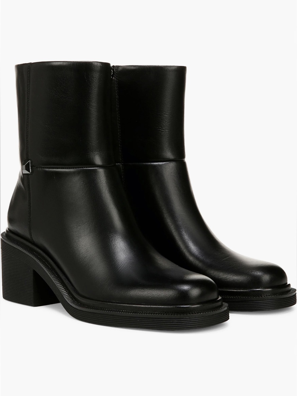 Franco Sarto Black Leather Mid-Calf Block Heel Ankle Boots